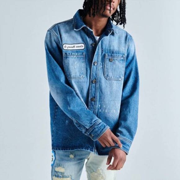 NEW GALA men's mentirosa button up denim jacket in medium blue - Picture 2 of 6